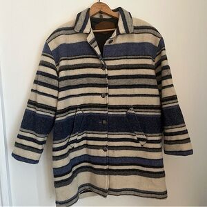 Vintage Woolrich Wool Mohair Striped Metal Button Coat Womens Medium Made in USA